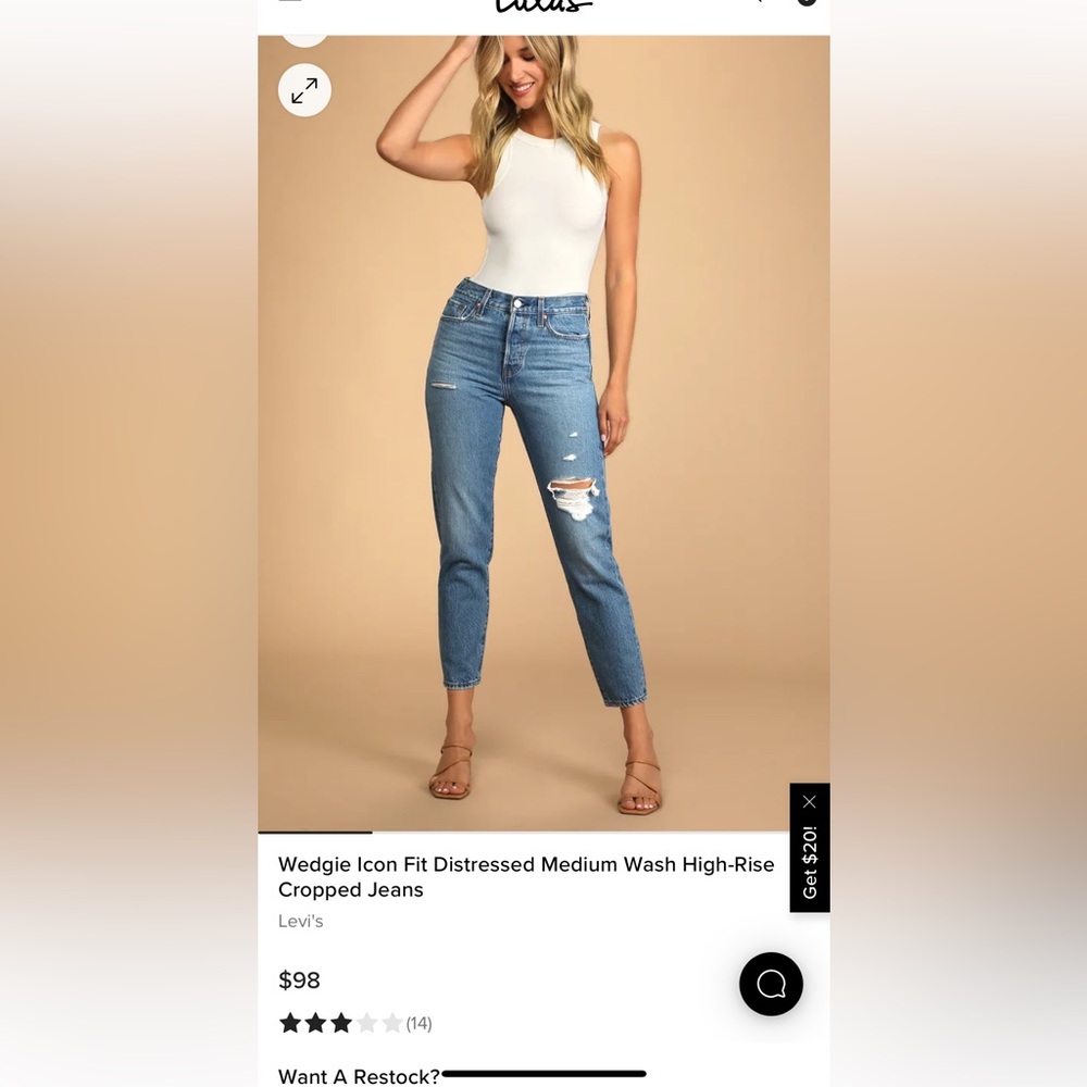 Levi’s Wedgie Icon Fit Distressed Medium Wash High-Rise Cropped Jeans